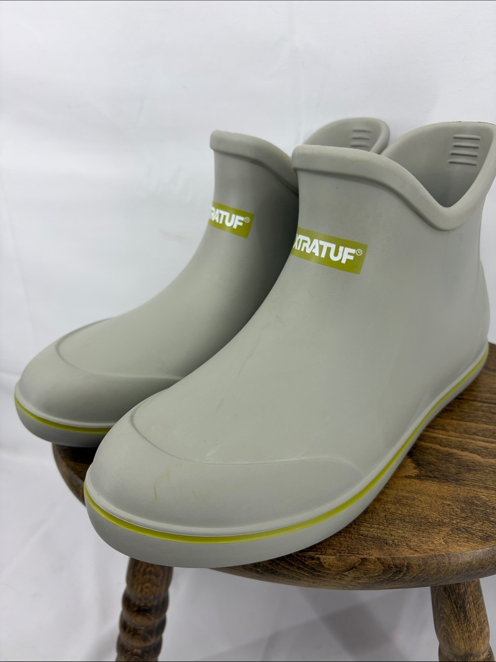 XTRATUF Kids Biolite Ankle Deck Boot in Gray Beige, Rubber Rain Boots, Youth 4